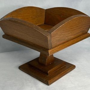 Primitive, antique, handmade, hardwood, pedestal bowl, decor.